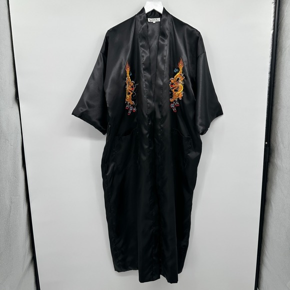Vintage Uahong Mei Asian Satin Kimono Robe Size XL No Belt Embroidered Dragon - Picture 13 of 13